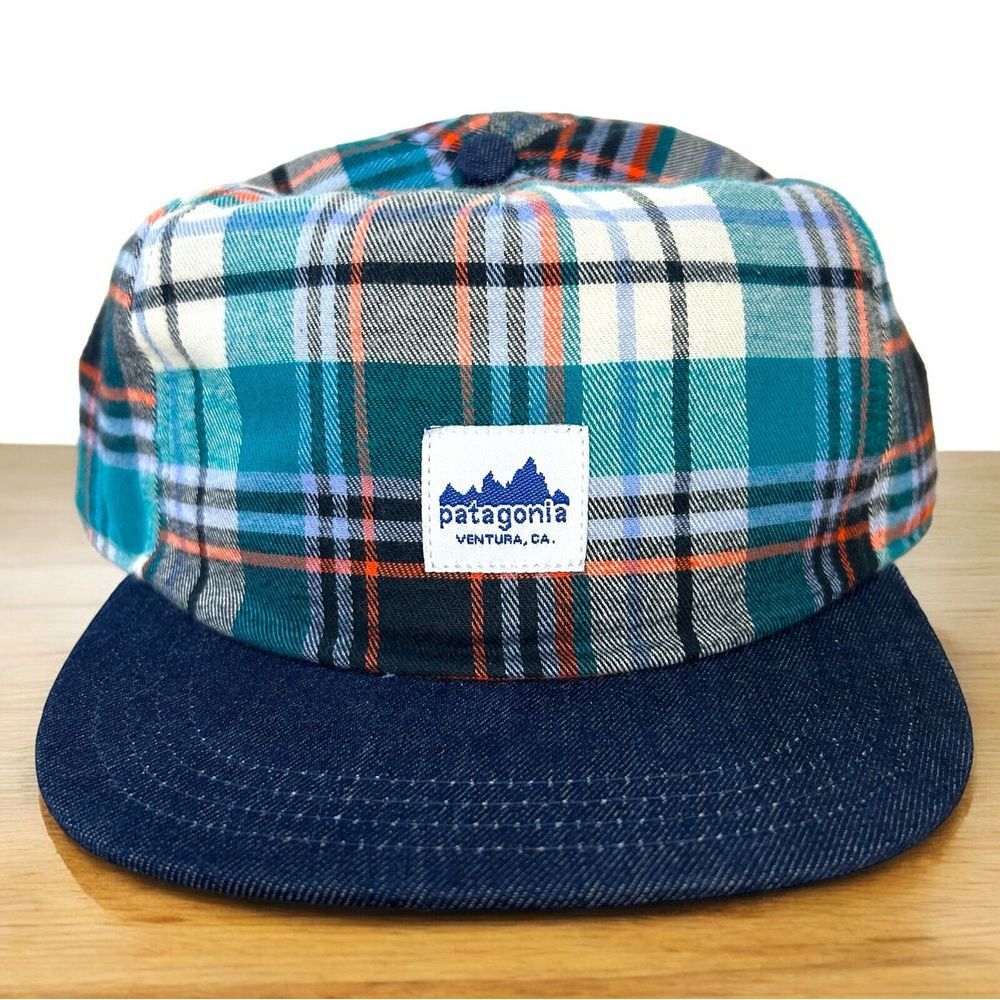 NEW Patagonia Range Cap Plaid Organic Cotton Blue Snap Back‎ Adjustable One Size